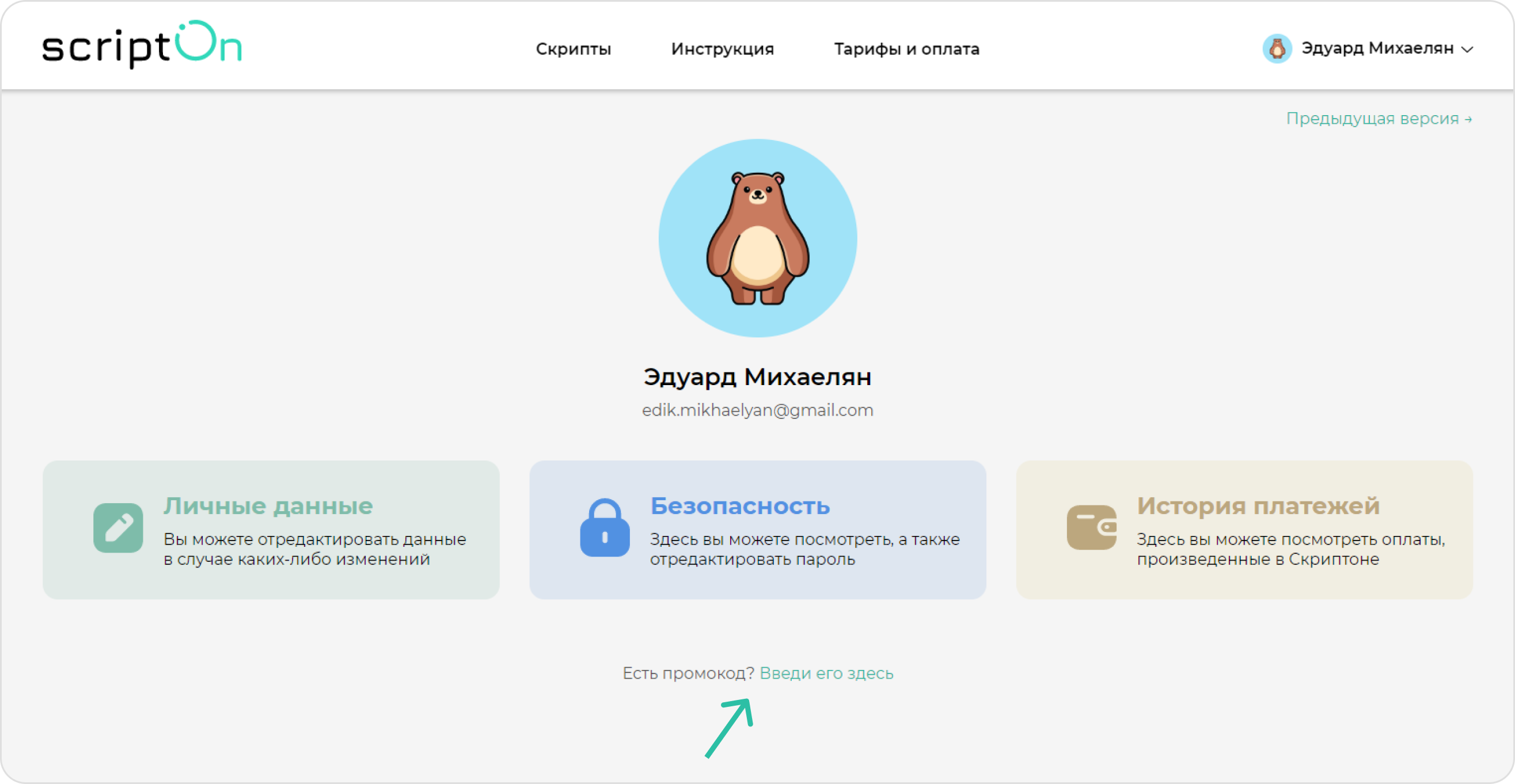 screen=Скриншот кабинета пользователя. Показывается нахождение кнопки для активации промокодов