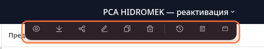 Тёмная панель иконок у названия проекта